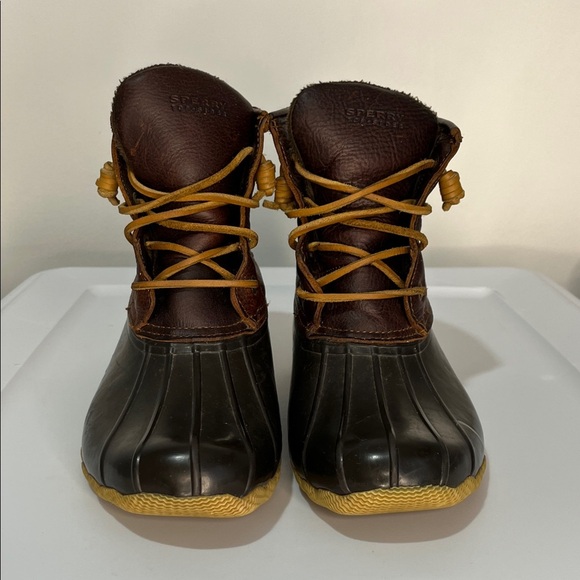 Sperry Women's Saltwater Duck Rubber Boots Size 9 Brown Black Top-Sider Rain - Picture 2 of 16